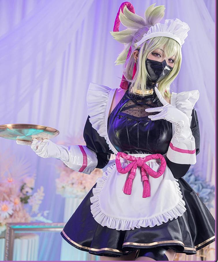 In Stock UWOWO Kuki Cosplay Maid Dress Game Genshin Impact Fanart Kuki Shinobu Maid Cosplay Maid Dress Halloween Costume