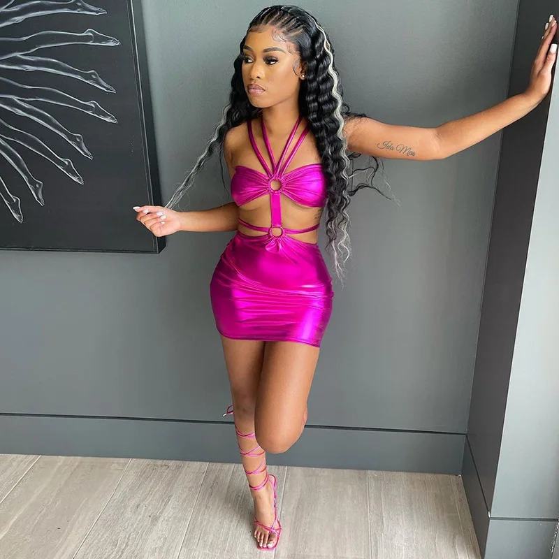 ANJAMANOR Sexy Hollow Out Bodycon Mini Dresses Clubwear 2021 New Arrivals Birthday Dress for Women Baddie Clothes D70-BI12