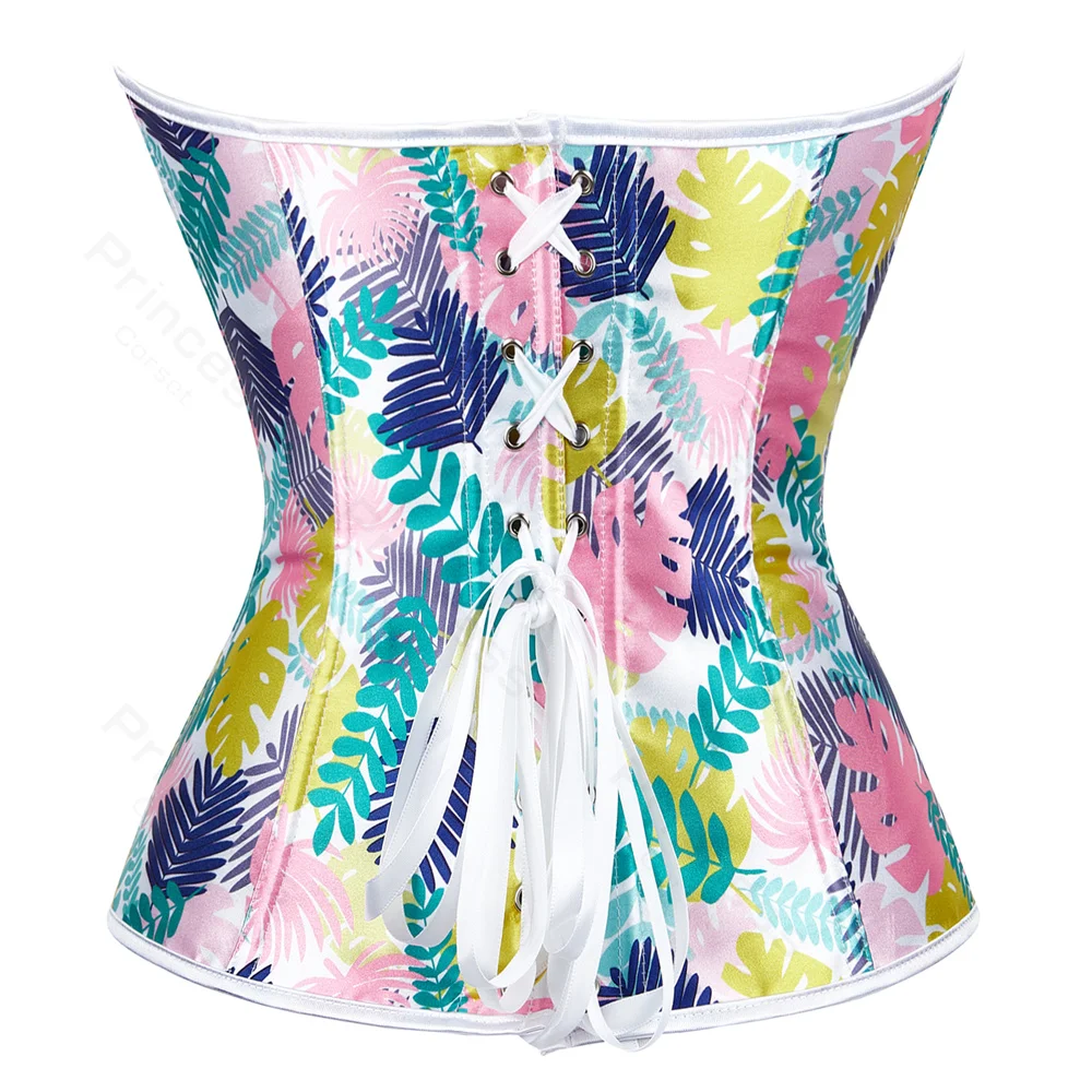 Colorful Print Corset Top Ovebust Pink Corsets for Women Summer Costumes Beach Party Sexy Corset Bustier Lingerie Lace Up XS-7XL