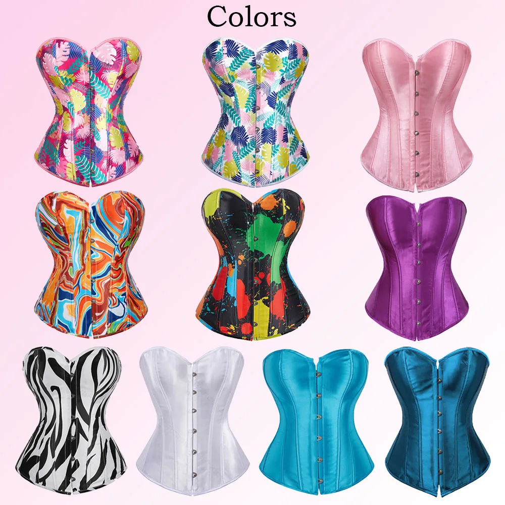 Colorful Print Corset Top Ovebust Pink Corsets for Women Summer Costumes Beach Party Sexy Corset Bustier Lingerie Lace Up XS-7XL