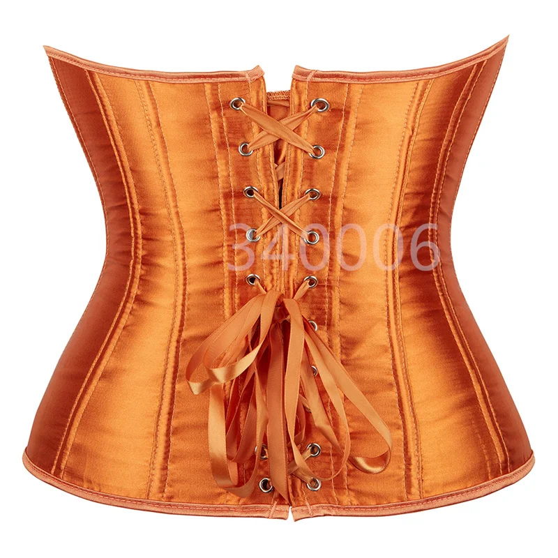 Caudatus Corset Top Bustier For Women Overbust Satin Sexy Lace Up Corselet Brocade Vintage Style Korsett Plus Size Orange