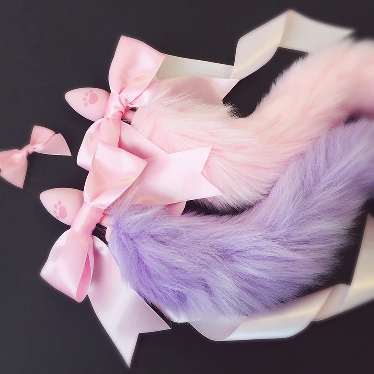 100%Handmade Lovely Japanese Soft Fox Tail Bow Silicone Butt Anal Plug Erotic Cosplay Accessories Adult Sex Toys for Couples New