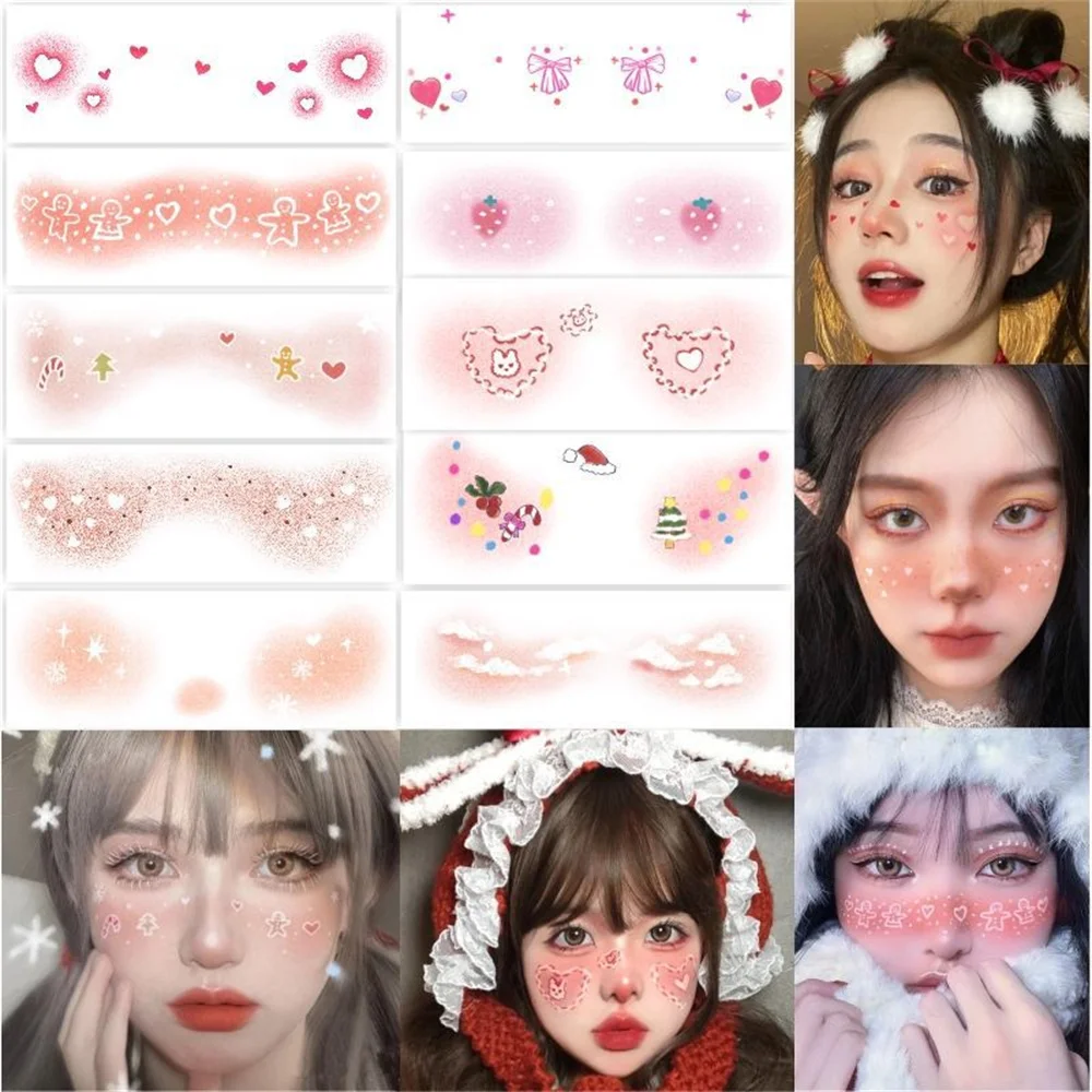 2/4/10 Tattoo Stickers Face Christmas Makeup Disposable Cute Snowflake Elk Blusher Love Sweet Korean Makeup Decorative Stickers