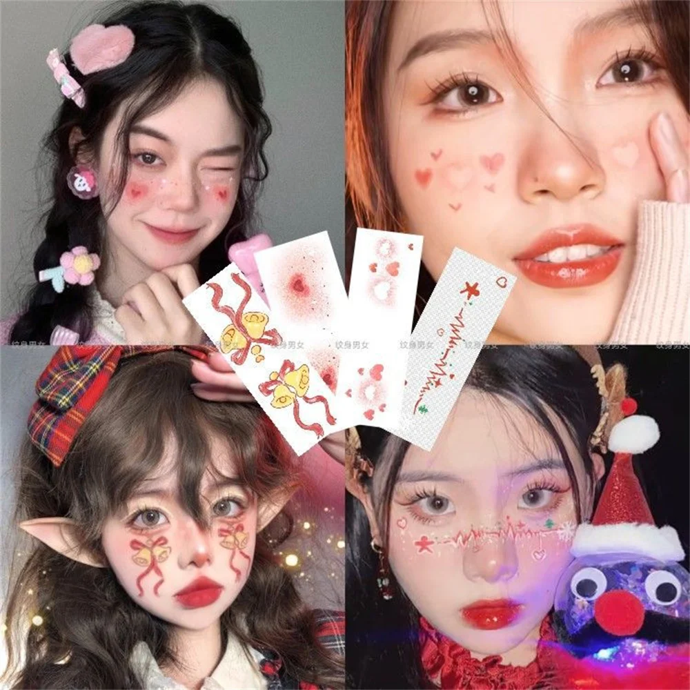 2/4/10 Tattoo Stickers Face Christmas Makeup Disposable Cute Snowflake Elk Blusher Love Sweet Korean Makeup Decorative Stickers