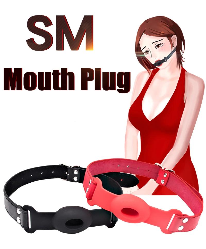 Silicone Mouth Gag Extender Ball Oral Fixation Erotic Toys PU Harness Strap Belt Bdsm Bondage Costume Face Mask Games For Adults