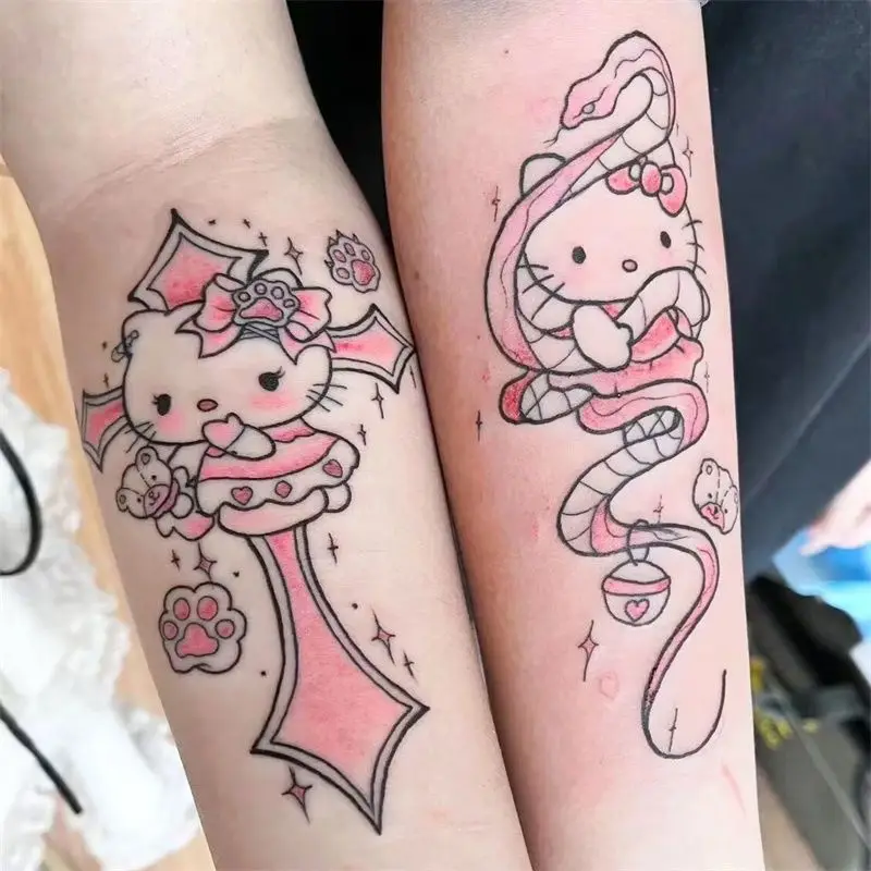 10pcs Cute Hello Kitty Flower Arm Waterproof Long Lasting Tattoo Sticker