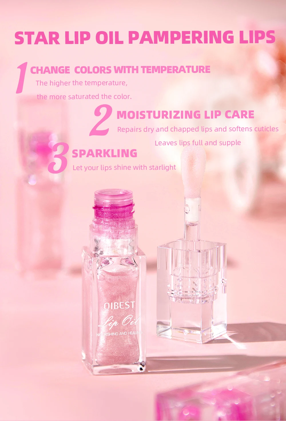 QIBEST Color Change Lip Oil Natural Moisturizer Long-lasting Lip Plumper Gloss Temperature Change Color Lipgloss Lip Care Makeup QIBEST Color Change Lip Oil Natural Moisturizer Long-lasting Lip Plumper Gloss Temperature Change Color Lipgloss Lip Care Makeup