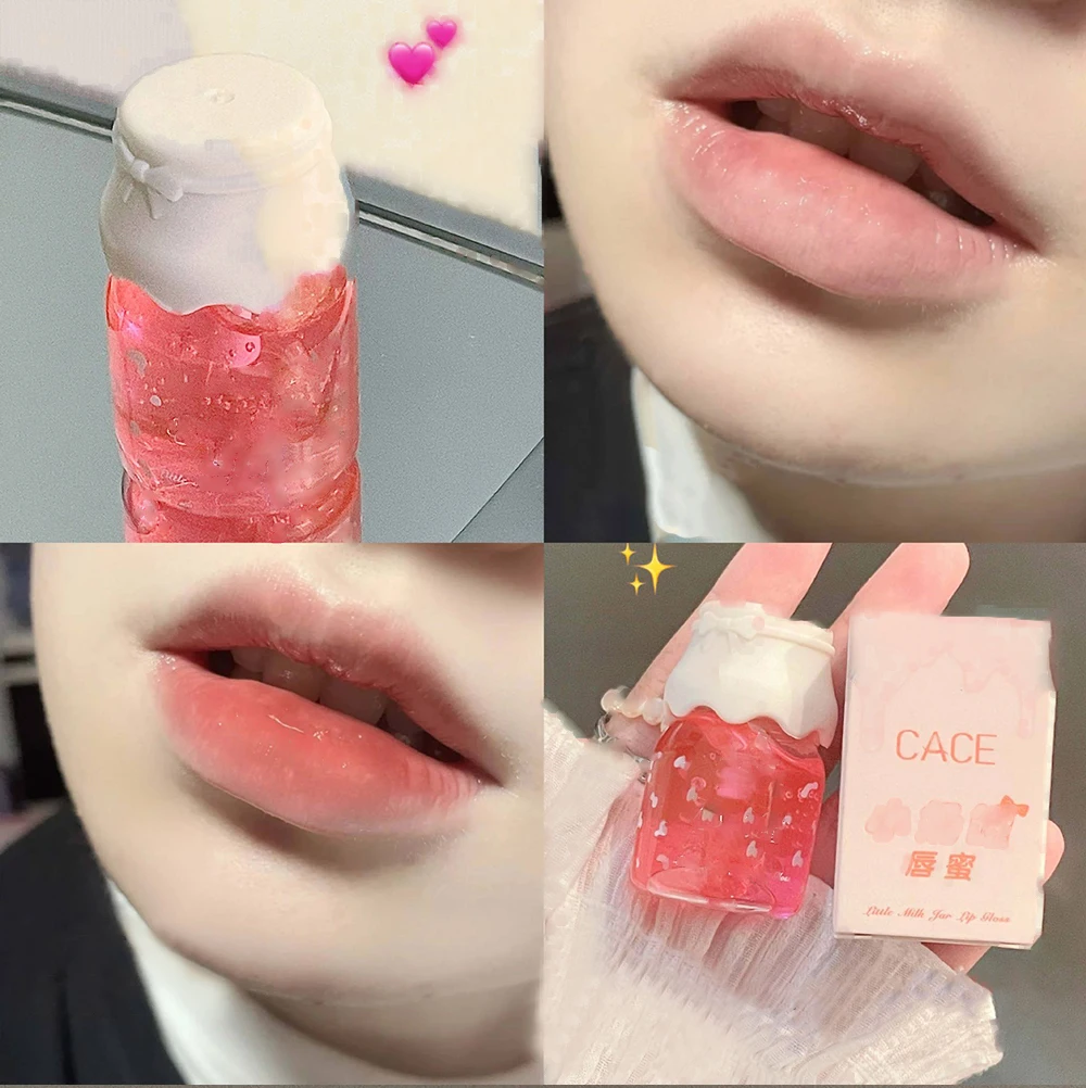 1Pcs Cute Milk Jar Lip Gloss Lip Plumper Oil Moisturizing Lipstick Peach Colorless Glitter Lipgloss Long Lasting Female Makeup 1Pcs Cute Milk Jar Lip Gloss Lip Plumper Oil Moisturizing Lipstick Peach Colorless Glitter Lipgloss Long Lasting Female Makeup
