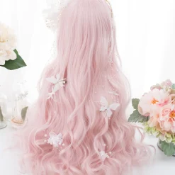 26Inch Peach Pink Color Synthetic Wigs With Bang Long Natural Wavy Hair Wig for Women Daily Use Cosplay Heat Resistant other cb5feb1b7314637725a2e7: peach pink 