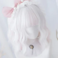 12Inch White Pink Double Color Synthetic Wigs With Bang Short Natural Wavy Hair Wig For Women Cosplay Heat Resistant other cb5feb1b7314637725a2e7: White pink 