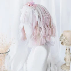 12Inch White Pink Double Color Synthetic Wigs With Bang Short Natural Wavy Hair Wig For Women Cosplay Heat Resistant other cb5feb1b7314637725a2e7: White pink 