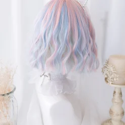 12Inch Blue Pink Double Color Synthetic Wigs With Bang Short Natural Wavy Hair Wig for Women Daily Use Cosplay Heat Resistant other cb5feb1b7314637725a2e7: blue pink 