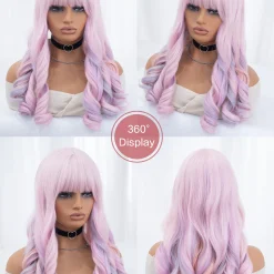 22Inch Cherry Blossom Pink Color Synthetic Wigs With Bang Long Natural Curly Hair Wig For Women Cosplay Party Heat Resistant other cb5feb1b7314637725a2e7: Light pink 