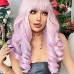 22Inch Cherry Blossom Pink Color Synthetic Wigs With Bang Long Natural Curly Hair Wig For Women Cosplay Party Heat Resistant other cb5feb1b7314637725a2e7: Light pink 