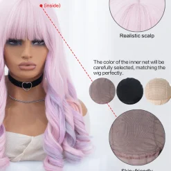22Inch Cherry Blossom Pink Color Synthetic Wigs With Bang Long Natural Curly Hair Wig For Women Cosplay Party Heat Resistant other cb5feb1b7314637725a2e7: Light pink 