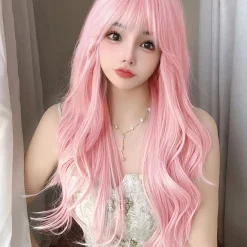 30Inch Pretty Pink Synthetic Wigs with Bang Long Natural Wavy Hair Wig for Women Daily Use Cosplay Drag Queen Heat Resistant other cb5feb1b7314637725a2e7: Pink
