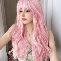 30Inch Pretty Pink Synthetic Wigs with Bang Long Natural Wavy Hair Wig for Women Daily Use Cosplay Drag Queen Heat Resistant other cb5feb1b7314637725a2e7: Pink