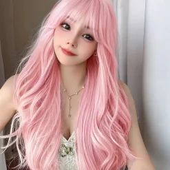30Inch Pretty Pink Synthetic Wigs with Bang Long Natural Wavy Hair Wig for Women Daily Use Cosplay Drag Queen Heat Resistant other cb5feb1b7314637725a2e7: Pink