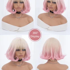 12Inch Blond Gradient Pink Color Synthetic Wigs With Bang Short Natural Straight Hair Wig For Women Cosplay Party Heat Resistant other cb5feb1b7314637725a2e7: Blonde 