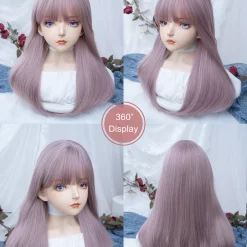 22Inch Pinky Light Purple Synthetic Wigs With Bang Long Natural Straight Hair Wig for Women Daily Use Cosplay Heat Resistant other cb5feb1b7314637725a2e7: Purple 