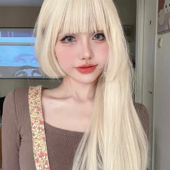26Inch Blonde Platinum Golden Synthetic Wigs With Bang Long Natural Straight Hair Wig for Women Hime Cut Cosplay Heat Resistant other cb5feb1b7314637725a2e7: Blonde 