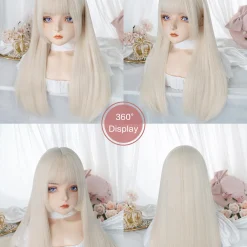 26Inch Blonde Platinum Golden Synthetic Wigs With Bang Long Natural Straight Hair Wig for Women Hime Cut Cosplay Heat Resistant other cb5feb1b7314637725a2e7: Blonde 
