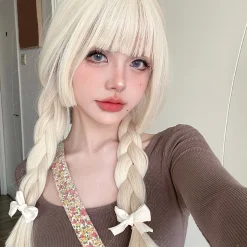 26Inch Blonde Platinum Golden Synthetic Wigs With Bang Long Natural Straight Hair Wig for Women Hime Cut Cosplay Heat Resistant other cb5feb1b7314637725a2e7: Blonde 