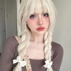 26Inch Blonde Platinum Golden Synthetic Wigs With Bang Long Natural Straight Hair Wig for Women Hime Cut Cosplay Heat Resistant other cb5feb1b7314637725a2e7: Blonde 