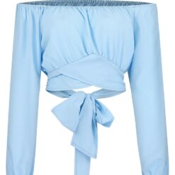 Women Elegant Off Shoulder Print Blouse Sexy Lace Up Bow Backless Slim Shirt Casual Long Sleeve Chic Crop Top Streetwear Tunic other cb5feb1b7314637725a2e7: Print Blue|Print White|Butterfly|Blue|Orange|white