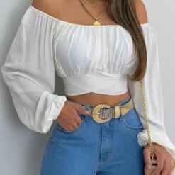 Women Elegant Off Shoulder Print Blouse Sexy Lace Up Bow Backless Slim Shirt Casual Long Sleeve Chic Crop Top Streetwear Tunic other cb5feb1b7314637725a2e7: Print Blue|Print White|Butterfly|Blue|Orange|white