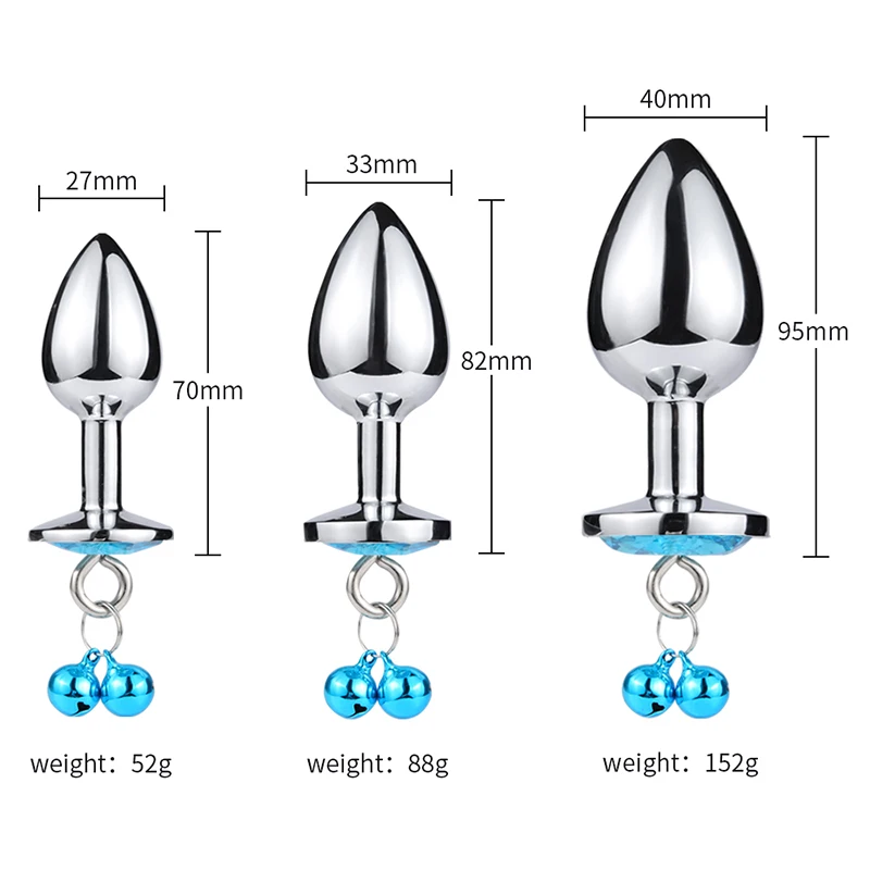 Crystal Heart Buttplug Stainless Steel Leash Chain Anal Plug Bells Pendant Prostate Massager SM Erotic Sex Toys For Women Men