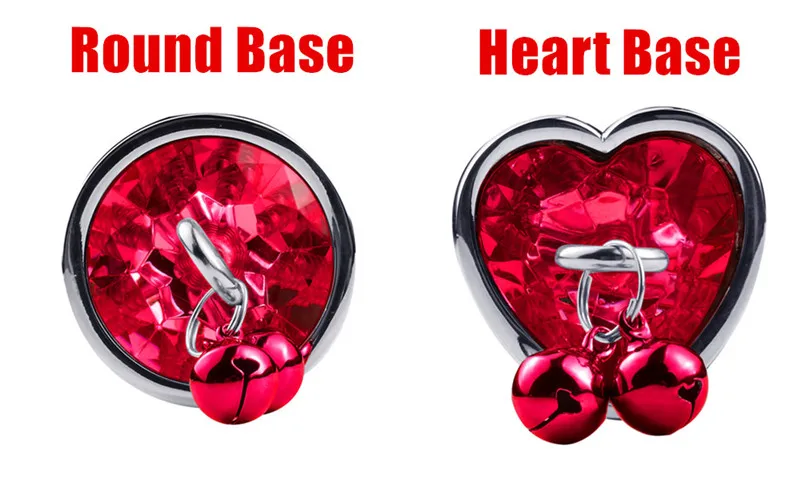Crystal Heart Buttplug Stainless Steel Leash Chain Anal Plug Bells Pendant Prostate Massager SM Erotic Sex Toys For Women Men
