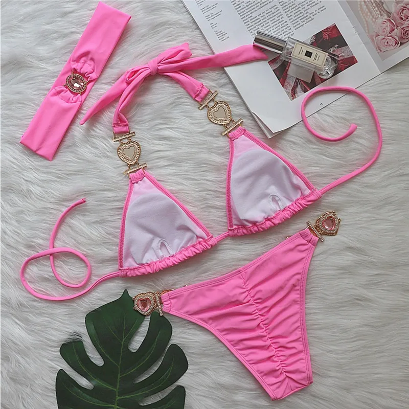 Pink Sexy Bikinis Swimsuit With Heart Rhinestones Women Swimwear Female Push Up Bikini Beach Swim Wear Bathing Suits Pool Bather other cb5feb1b7314637725a2e7: A23033111A|A23033111B|A23033111C|A23033111D