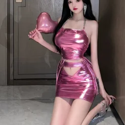Temperament Sexy Girl Heart Craft Hollow Chain Neck Strap Hip Wrap Short Women Rose Lace Up Camisole Girdling Bellyband UTFO cb5feb1b7314637725a2e7: Top Skirt 