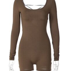 Hugcitar Long Sleeves Backless Solid Lace Up Sexy Slim Skinny Playsuit 2023 Summer Women Fashion Y2K Streetwear Party Club Rompe other cb5feb1b7314637725a2e7: Black|Brown|gray