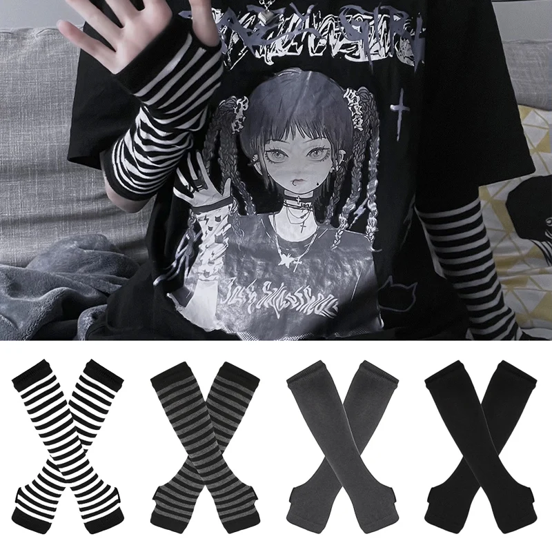 Winter Warm Long Sleeves Gloves for Man Women Fingerless Stripe Hip-Hop Knitted Elbow Mittens Elastic Outdoor Warmer Arm Winter Warm Long Sleeves Gloves for Man Women Fingerless Stripe Hip-Hop Knitted Elbow Mittens Elastic Outdoor Warmer Arm