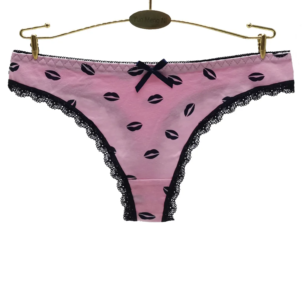 Ladies Cotton Thong Panties Sexy Women G String Tangas Mujer Woman Underwear Lingerie Femme Underpants Print Panty 5 pcs/lot