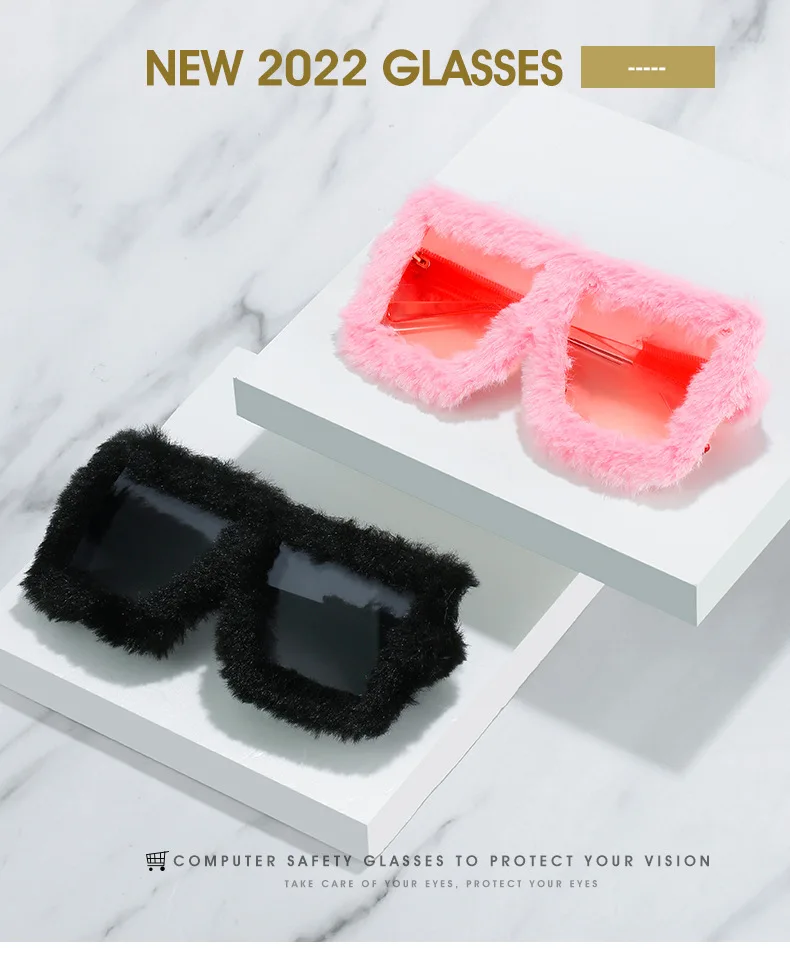 KAMMPT Oversized Square Women Sunglasses New Fashion Furrry Frame Gradient Shades Eyewear Retro Brand Design Winter Sun Glasses