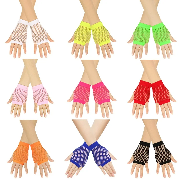 New Fishnet Gloves Red Black Girl Sheer Mesh Mittens Gloves Adult Woman Disguise Rock Fancy Night Club Party Sexy Fashion Gloves
