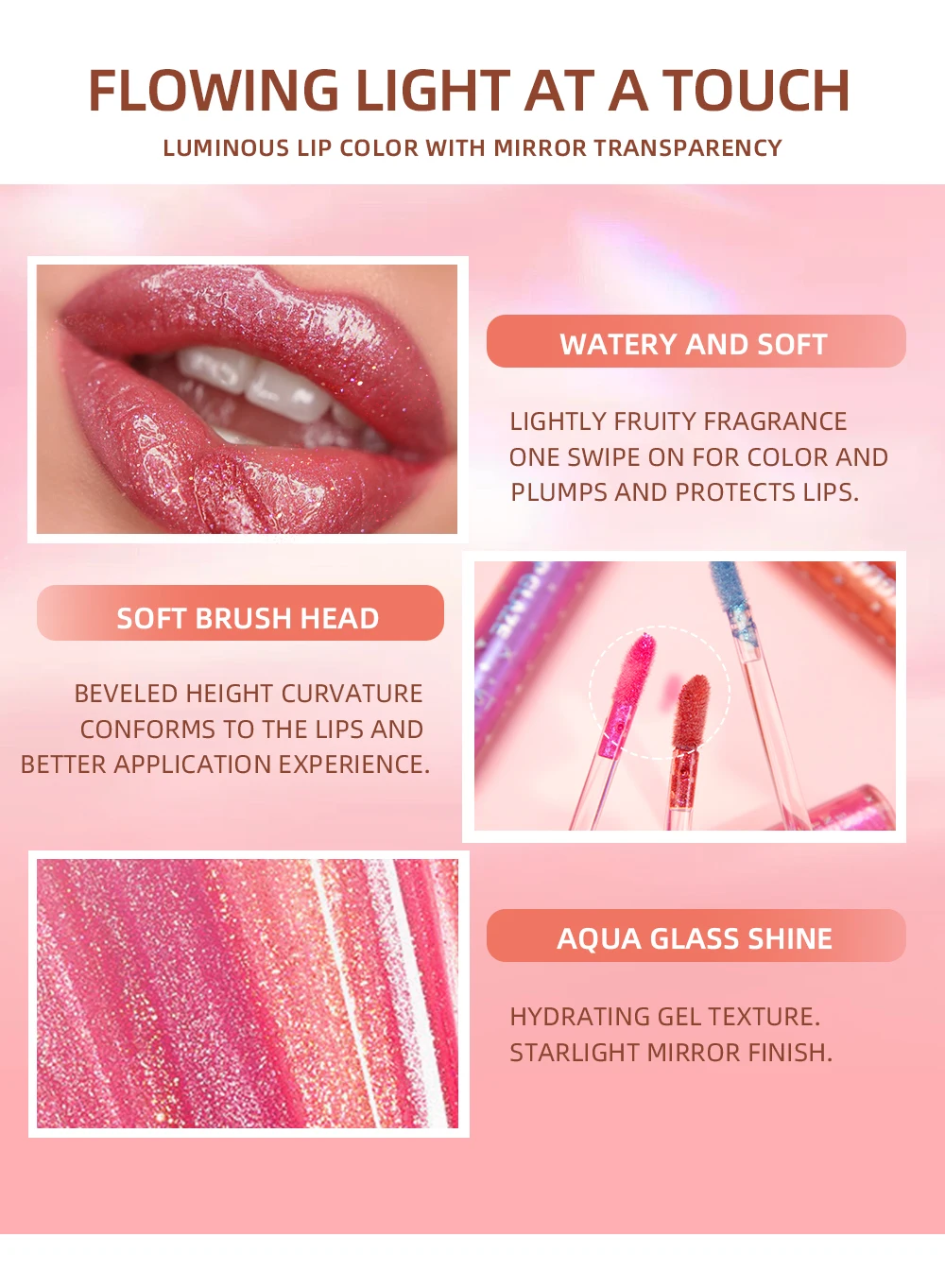 QIBEST Diamond Shiny Lip Gloss Moisturizing Long Lasting Waterproof Glitter Lipstick Lips Makeup Crystal Lip Tint Blam Cosmetic