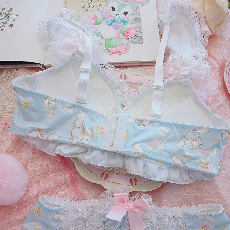 Disney Cinnamoroll Melody Women Sexy Bra Panty Set Cartoon Girls No Wire Push Up Underwear Female's Breathable Gathered Bra Gift
