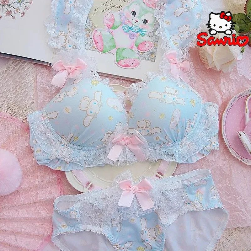 Disney Cinnamoroll Melody Women Sexy Bra Panty Set Cartoon Girls No Wire Push Up Underwear Female's Breathable Gathered Bra Gift