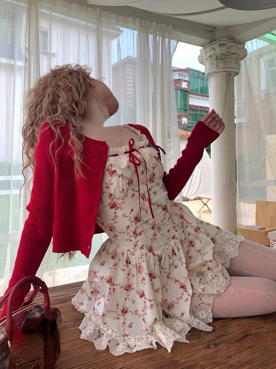 Floral Cardigan Dress Set - Image 2