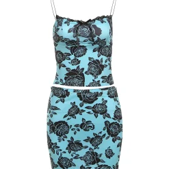 Floral Dream Bodycon Set - Blue, L