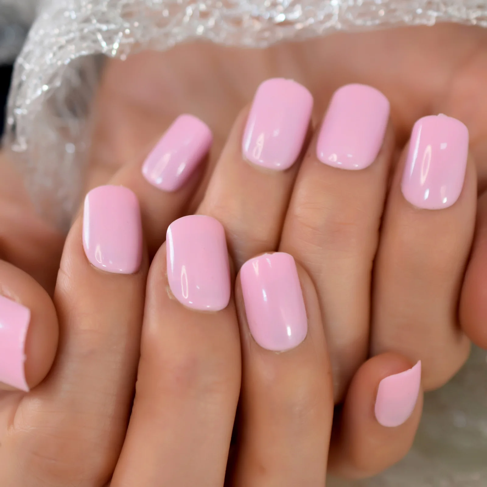 Get Glamorous With 24pcs Short Squoval Nails Solid Pink Color Versatile Affordable Classy False Nails For Date Night And Parties