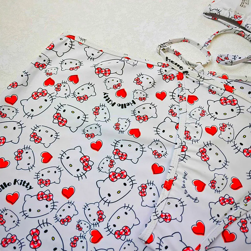 Sanrio Hello Kitty Bikini Women High Waisted Bikini Sexy Push Up Crop Top Summer Beach Swimsuit 3Piece Bathing Suit Swim Gift