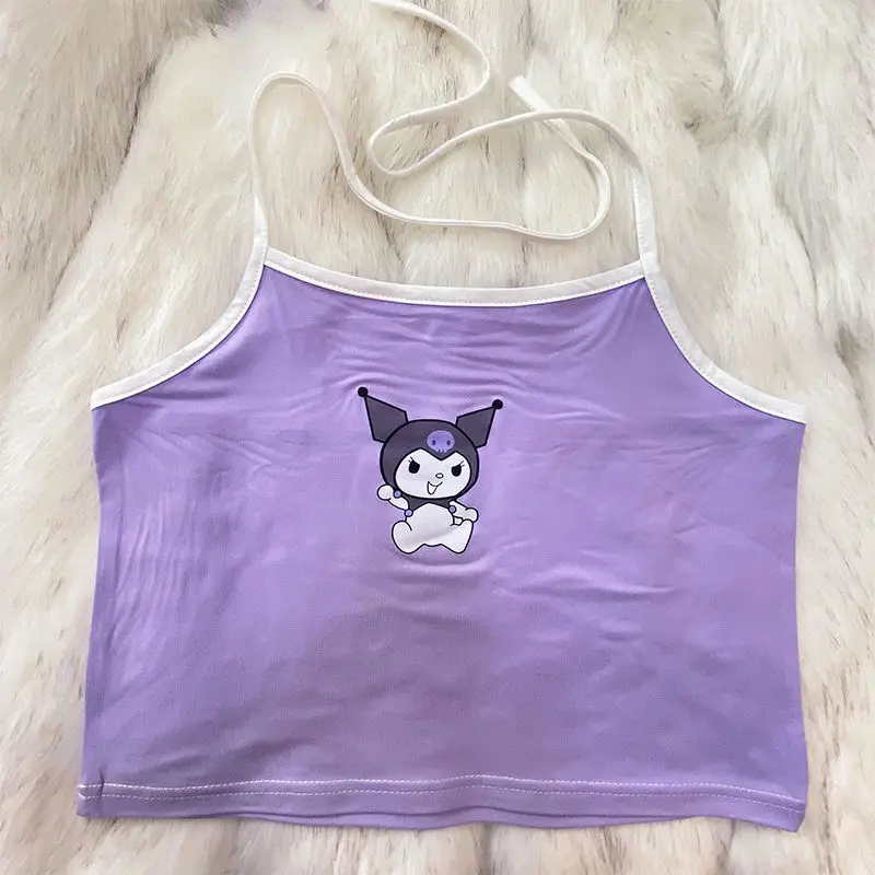 Sanrio Kuromi Tank Top Camis Women Summer Y2k Cartoon Kawaii Cute Fashion Sleeveless Clothes Hanging Neck Girl Slim Fit Top Gift Sanrio Kuromi Tank Top Camis Women Summer Y2k Cartoon Kawaii Cute Fashion Sleeveless Clothes Hanging Neck Girl Slim Fit Top Gift