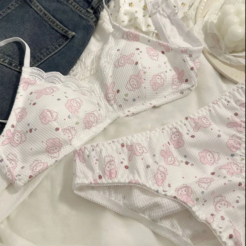 Sanrio Hello Kitty Women Panties Bra Undergarments Suits Sexy Panties Low-waisted Teenage Underwear Kawaii Cute Bra Seamless Set