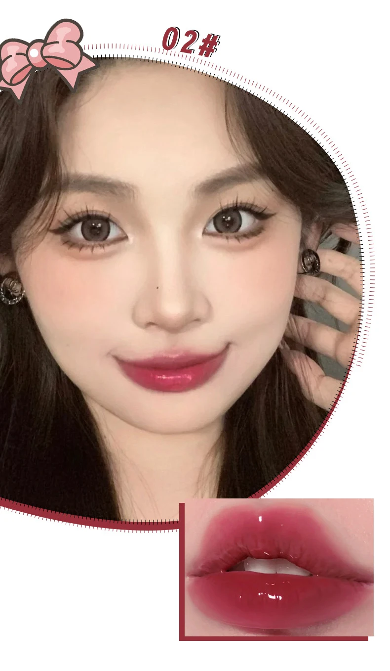 Cute Bow Water Mirror Lip Glaze Peach Pink Lipstick Liquid Moisturizing Non-stick Lip Gloss Makeup Sexy Red Lip Tint Maquillaje