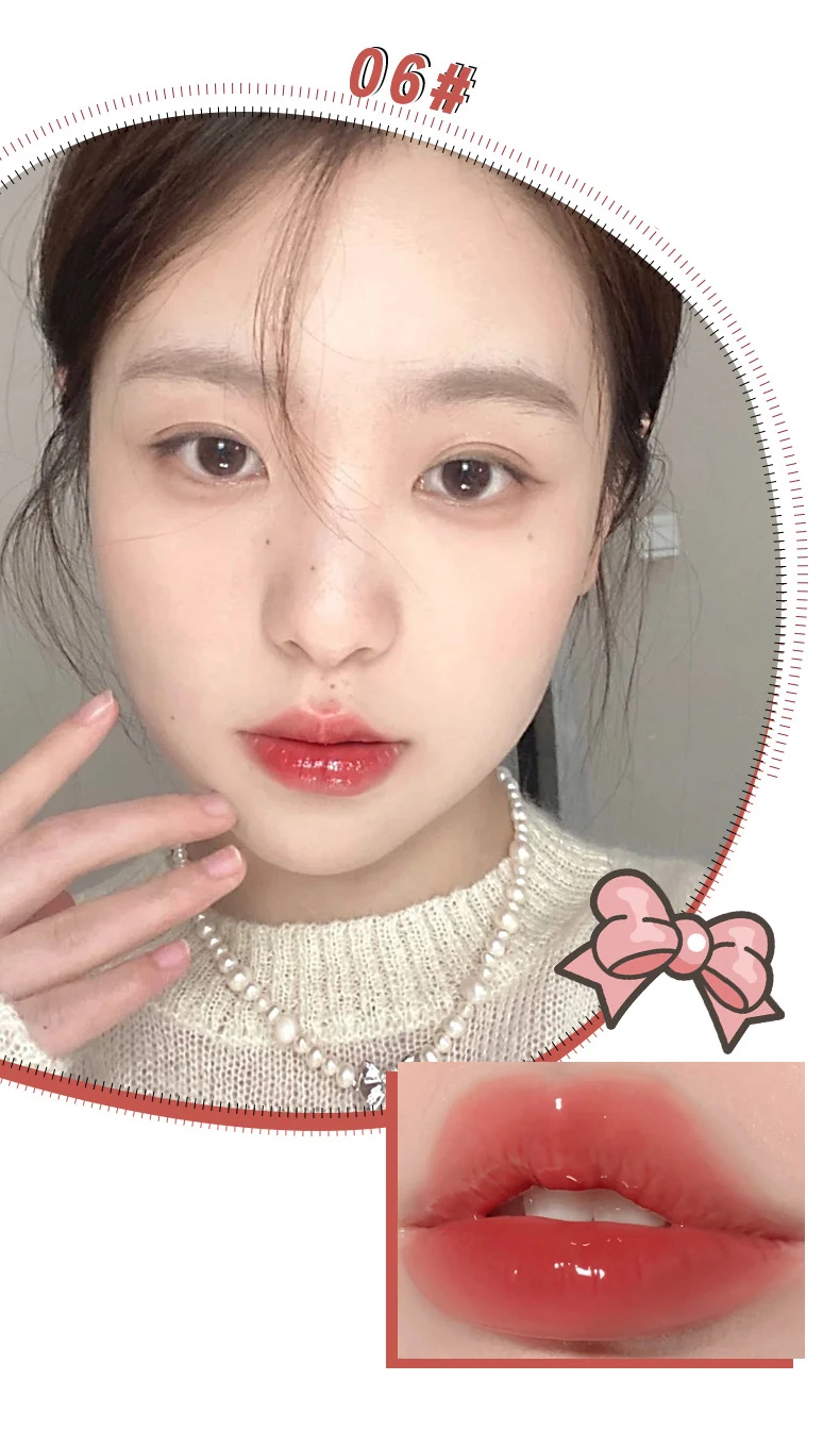 Cute Bow Water Mirror Lip Glaze Peach Pink Lipstick Liquid Moisturizing Non-stick Lip Gloss Makeup Sexy Red Lip Tint Maquillaje